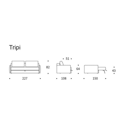 Tripi Sofa Bed with Armrests / 227x108cm
